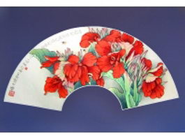 Silk folding fan - Red Cannas pattern texture