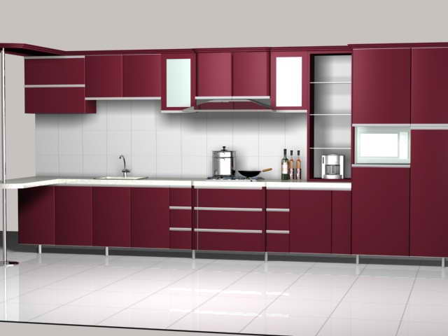 maroon colour kitchen design