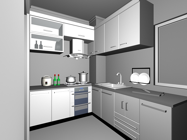 l-shaped kitchen design 3d model 3dsmax files free download