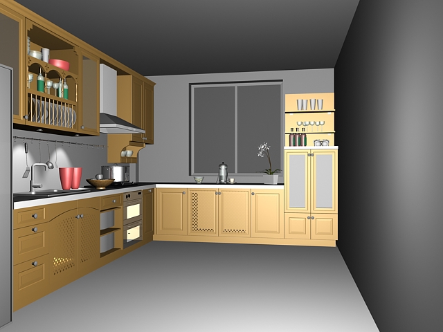 L kitchen design layout 3d model 3dsMax files free download - modeling