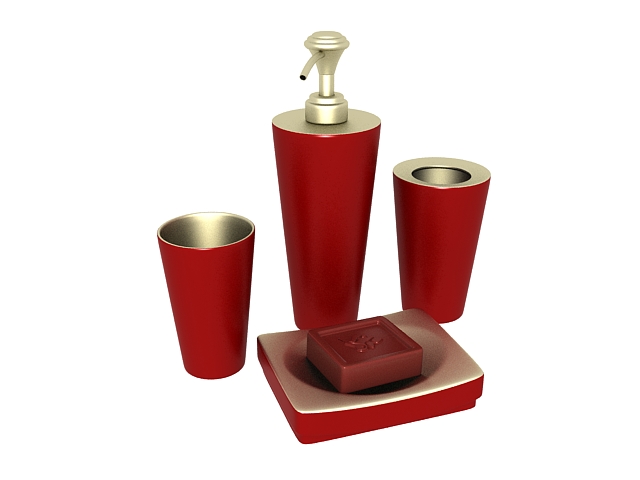 Red bathroom accessory sets 3d model 3ds max files free 