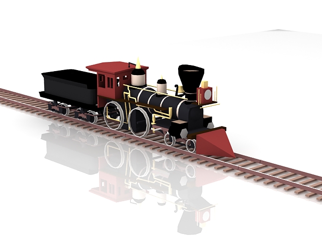  , low poly 3d model, steam locomotive railroad train on the railway