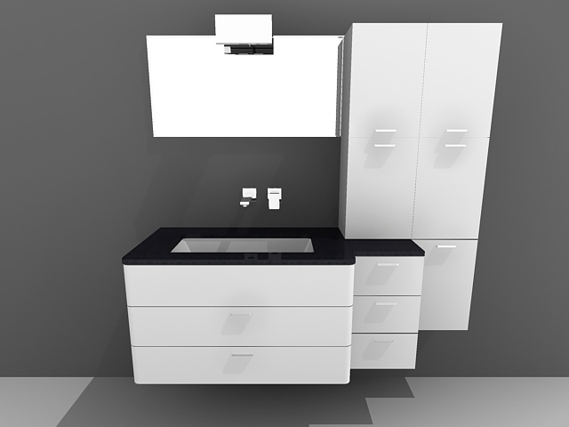 White Bathroom Vanity With Wall Cabinet D Model