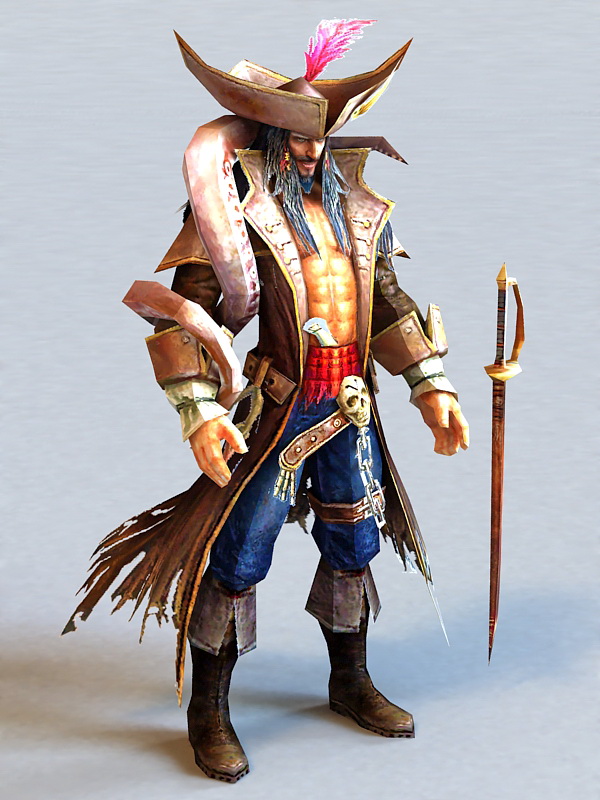 Male Pirate Captain 3d model 3ds Max files free download - modeling