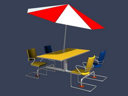 Outdoor dining set and umbrella 3d model preview
