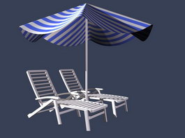 Outdoor beach chair and umbrella 3d model preview
