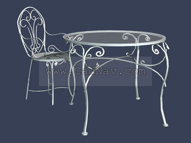 Garden wrought iron table and chair sets 3d rendering