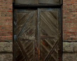 Brick wall wooden door texture