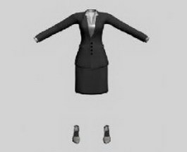 Grey skirt suit for office lady 3d model preview