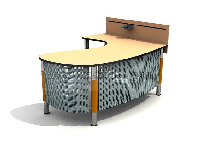 Curved office desk 3d rendering
