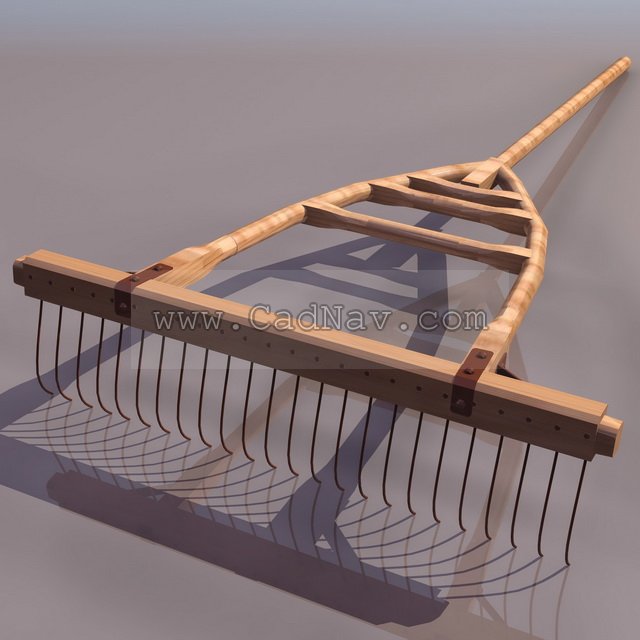 Wooden-framed spiked harrow 3d rendering
