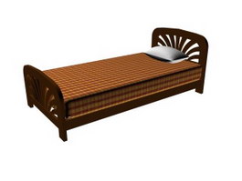 Wooden single bed 3d model preview