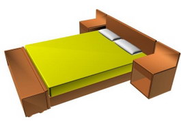 Queen size double bed 3d model preview