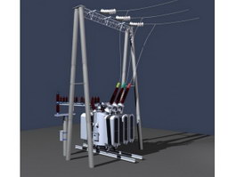 Overhead high voltage line transformer 3d model preview