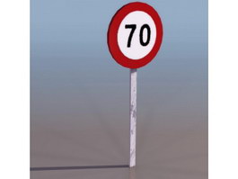 70Km speed limit sign 3d model preview