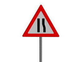 Road Narrows on Right traffic signs 3d model preview