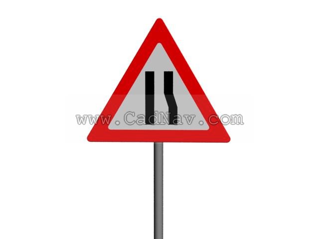 Road Narrows on Right traffic signs 3d rendering