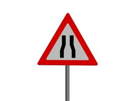 Road Narrows on Both Sides traffic signs 3d model preview
