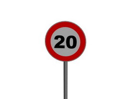 20kmh Speed limit traffic signs 3d model preview