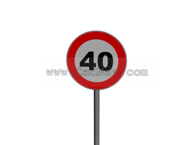 40kmh Speed limit traffic signs 3d rendering