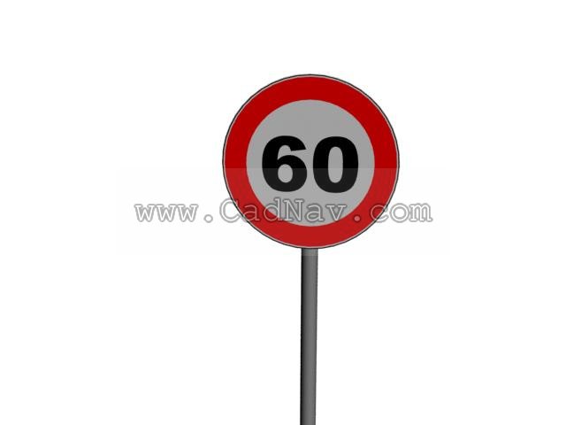 60kmh Speed limit traffic sign 3d rendering