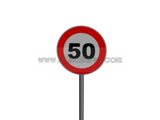 50kmh Speed limit traffic signs 3d rendering