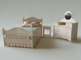 Girl Bed and dressing table 3d model preview