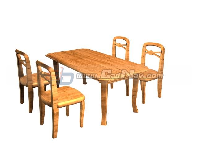 Wooden dining chairs and table 3d rendering