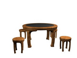 Wooden dining room table and chairs 3d model preview