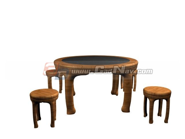 Wooden dining room table and chairs 3d rendering