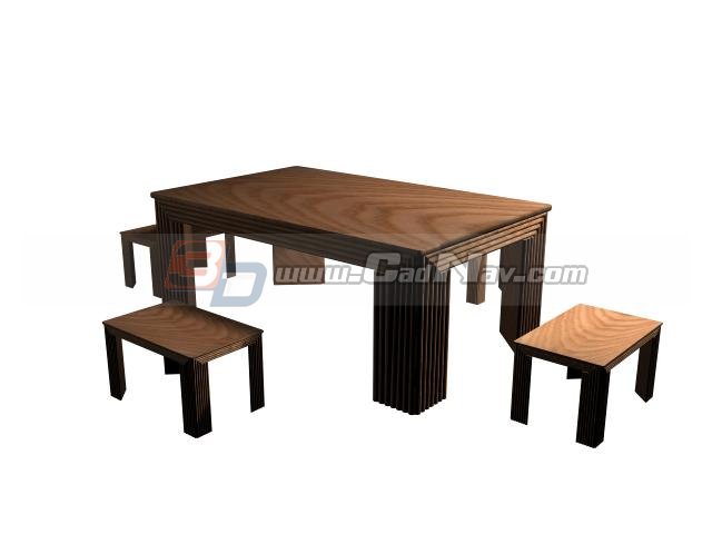 Wooden dining table and chairs 3d rendering