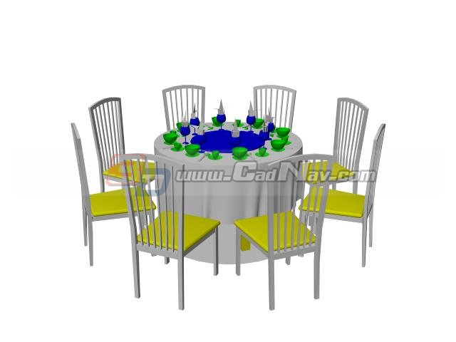 Restaurant banquet table sets 3d rendering