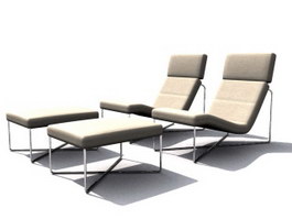 Rattan sun lounge chair and footrest 3d model preview