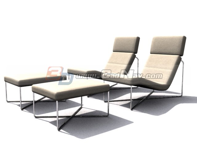 Rattan sun lounge chair and footrest 3d rendering