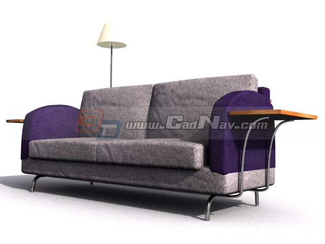 Cushion couch and floor lamp 3d rendering