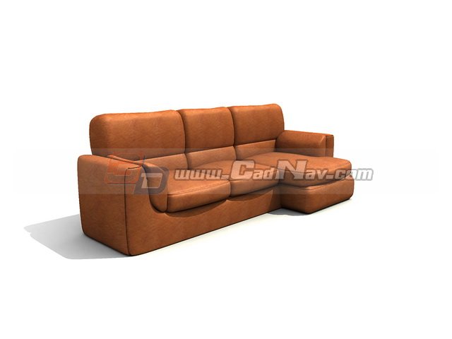 Leather three-seat sofa group 3d rendering