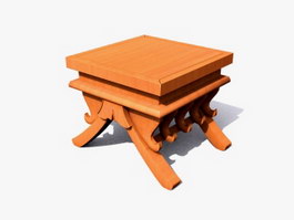 Antique Wooden Tea Table 3d model preview