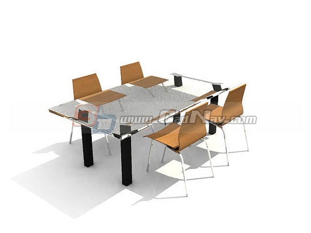 Glass Dining Table and Chairs 3d rendering