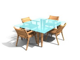 Wooden Dining Room Sets Glass Top 3d model preview