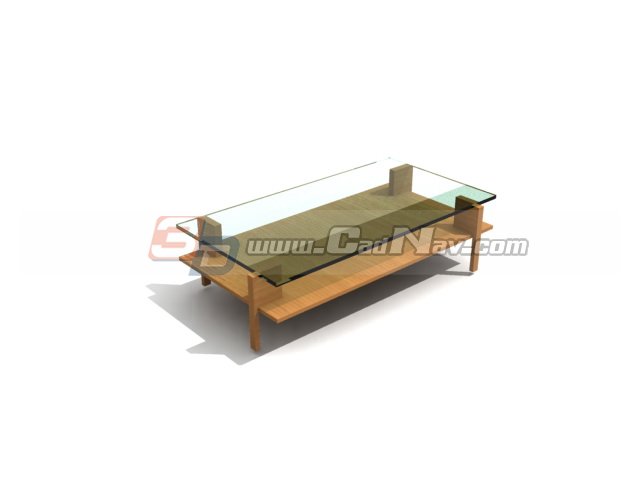 Glass top wood coffee table 3d rendering