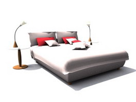 Double-bed and bedside lamp 3d model preview