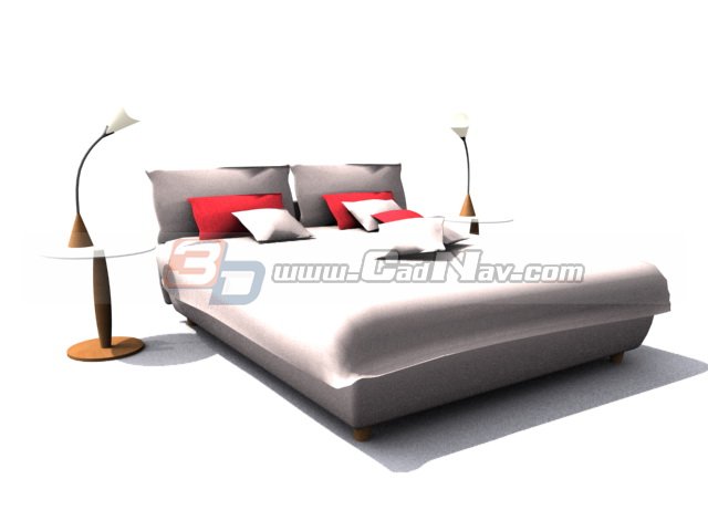 Double-bed and bedside lamp 3d rendering