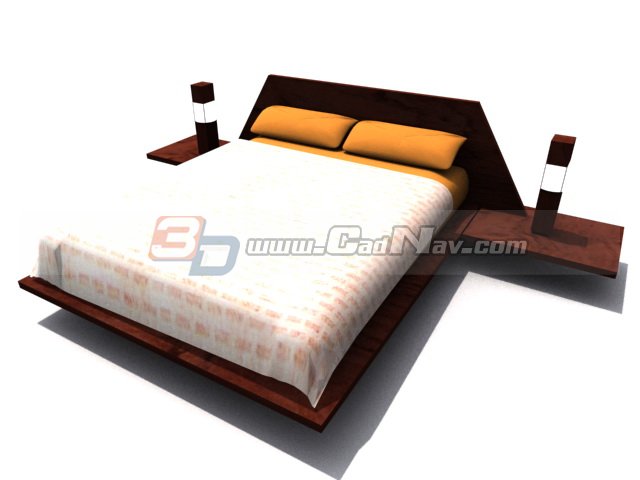 Wood Bedstead Soft Bed 3d rendering