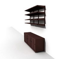 Wood Cabinet and hanging bookcase 3d model preview