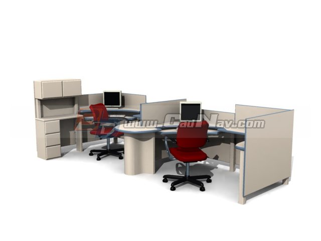 Office workstation and partition 3d rendering