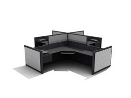 4 person staff workstation Partition 3d model preview