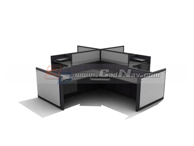 4 person staff workstation Partition 3d rendering