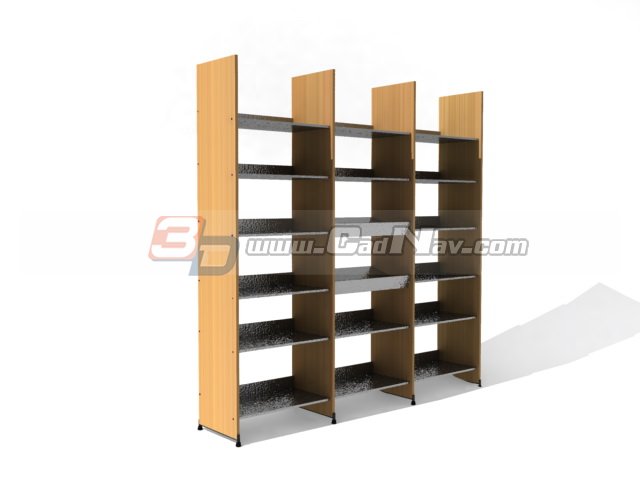 Wooden storage library book shelf 3d rendering