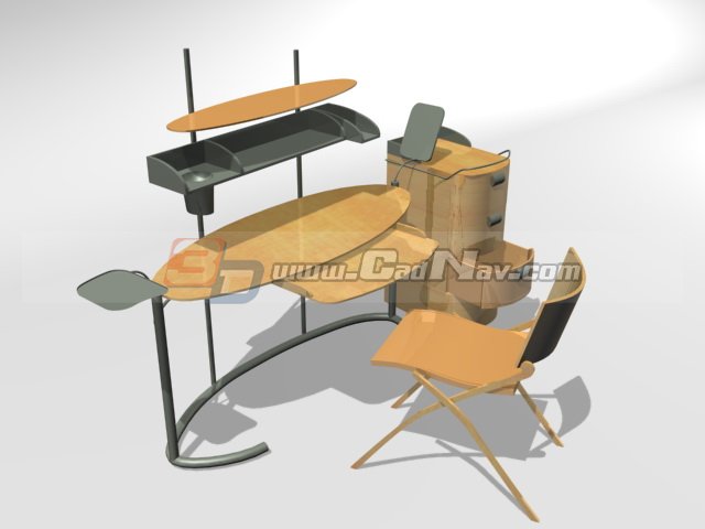 Wooden Computer Desk 3d rendering