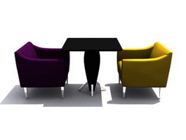 Coffee Shop Armchair and Table 3d preview